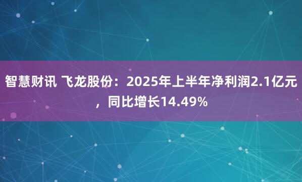 智慧财讯 飞龙股份：2025年上半年净利润2.1亿元，同比增长14.49%